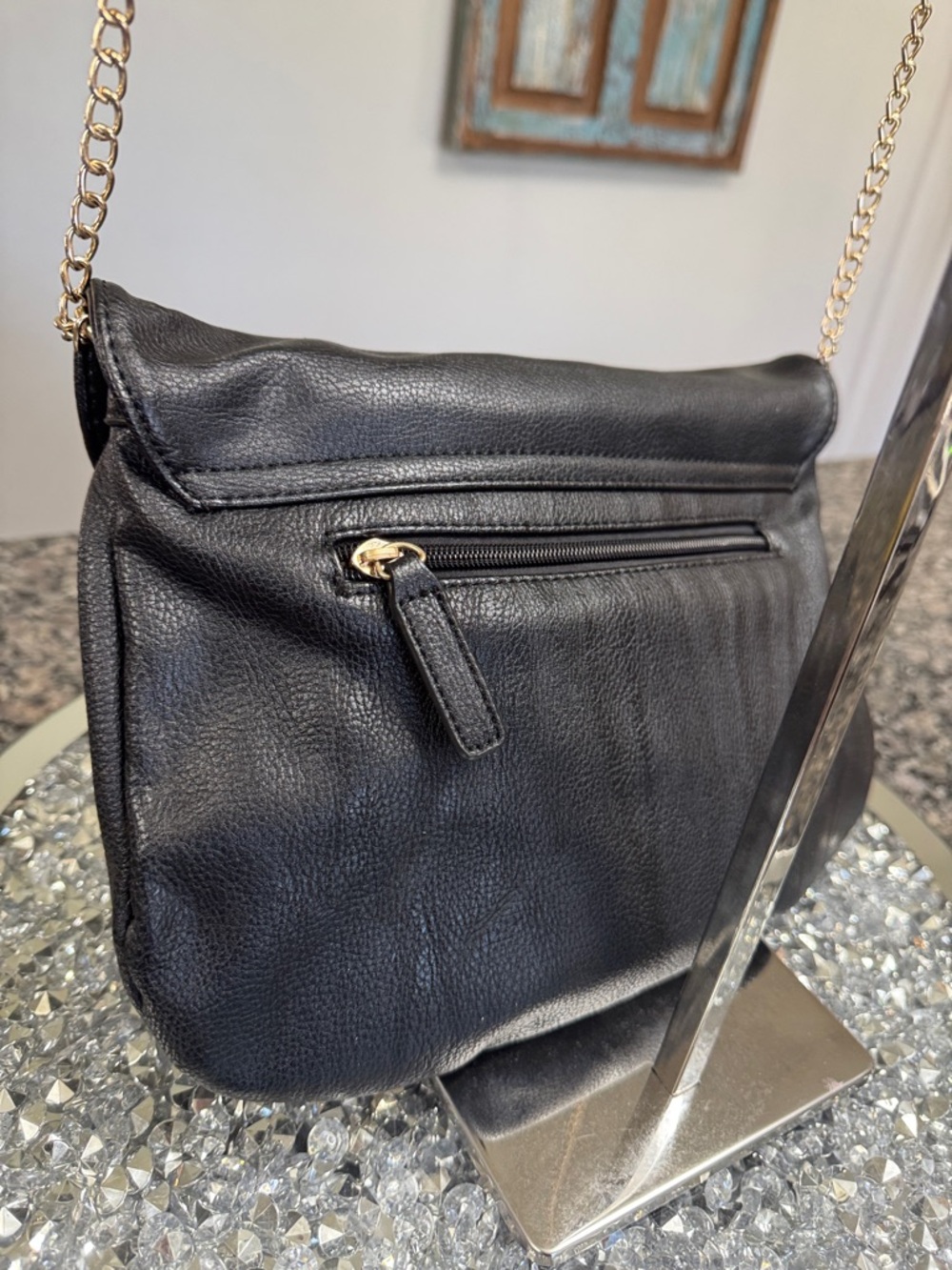 Mix No. 6 Black Pleated Crossbody Bag with Tassel and Gold crossbody Chain - Picture 5 of 10
